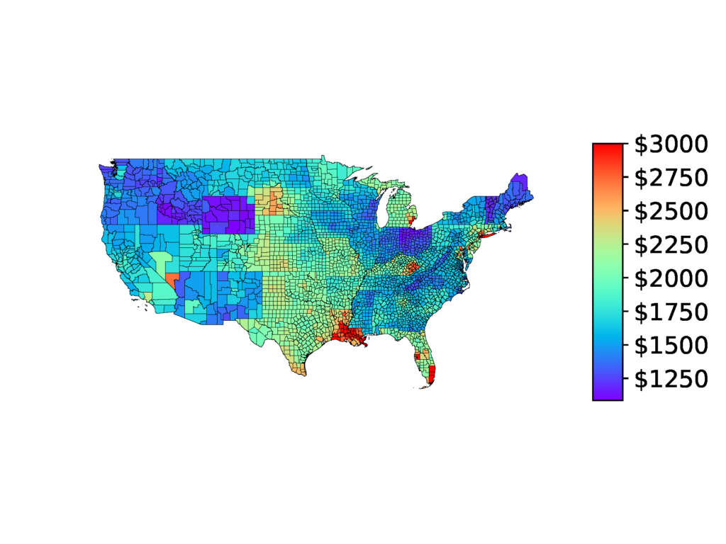 United States insurance cost heatmap